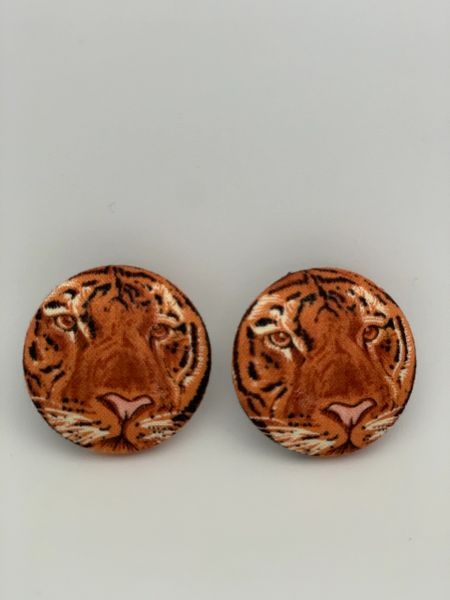 Tiger Fabric Button Earrings!