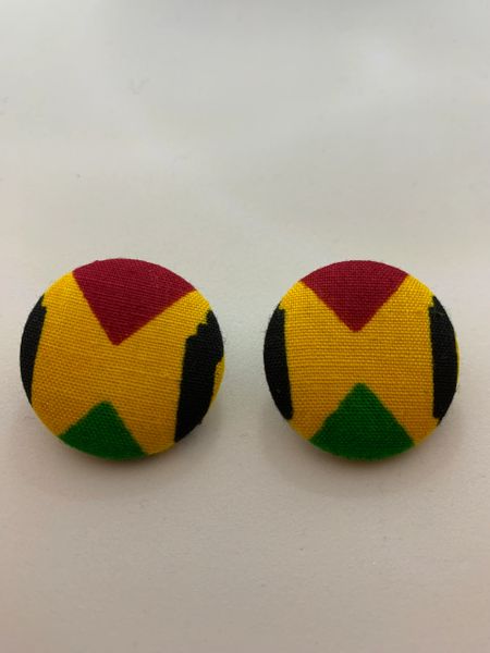 Red Triangle African Fabric Button Earrings!