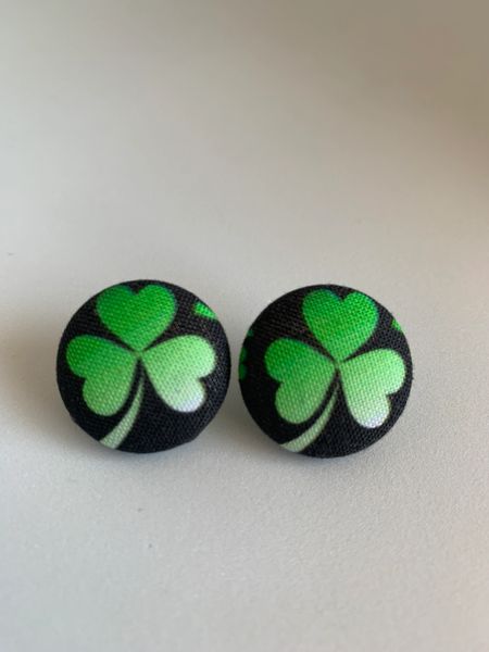 Green Clover Fabric Button Earrings!