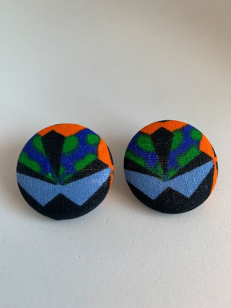African Print Fabric Button Earrings