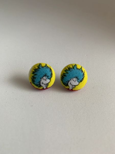 Dr Seuss Thing 1 Thing 2 Fabric Button Earrings