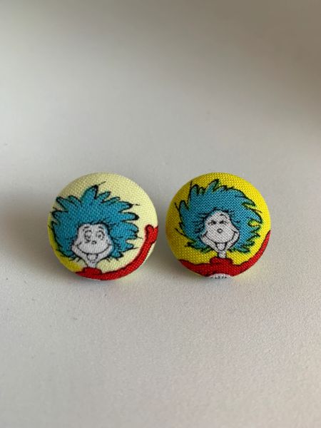 Thing 1 Thing 2 Fabric Button Earrings