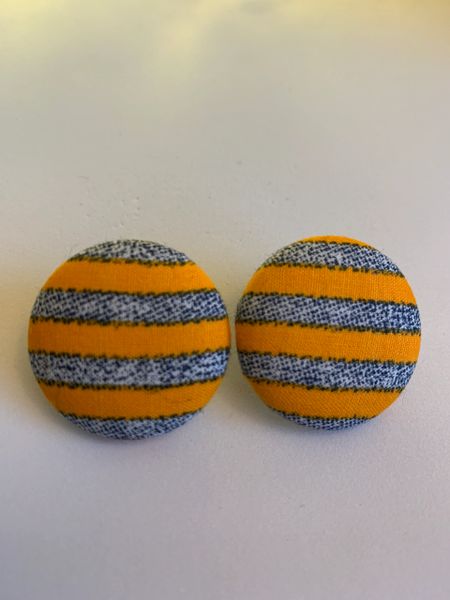 African Jean/ Orange Fabric Button Earrings!