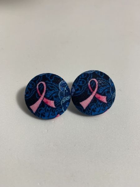 Pink Ribbon Fabric Button Earrings!