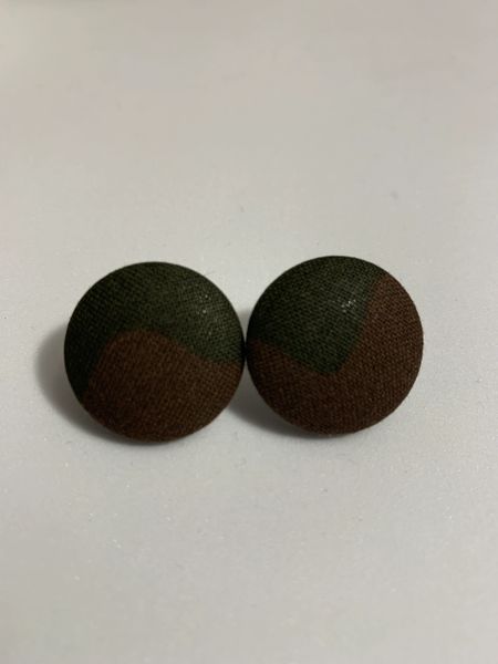 Dark Green, Brown Fabric Button Earrings!