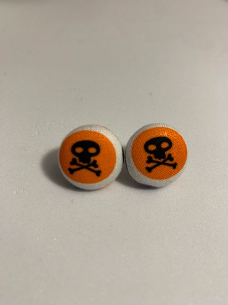 Bone Skull Fabric Button Earrings!