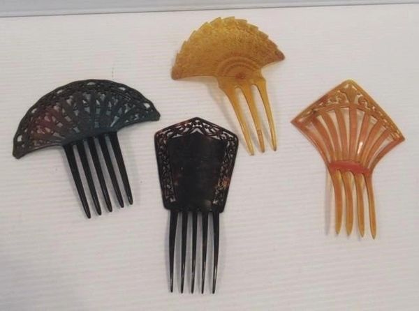 Vintage celluloid hair combs with edge trim sets 1920s size 6"