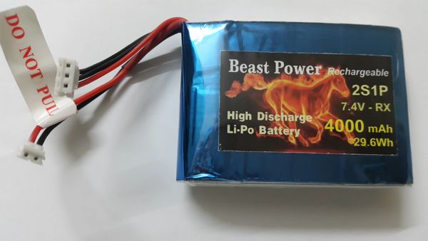 7.4 V 4000mAh Receiver 2S1P Lipo Battery Pack Beast Power