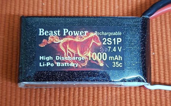 7.4 V 1000mAh 35C 2S1P Lipo Battery Pack Beast Power