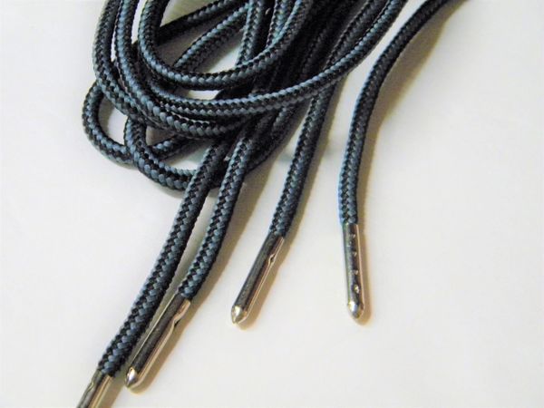 2 pair pack- Black w/ Grey, Silver Steel Tips, Durable Polyester boot laces