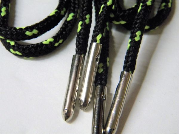 2 pair pack- Black w/ Neon Green, Silver Steel Tips, Durable Polyester boot laces