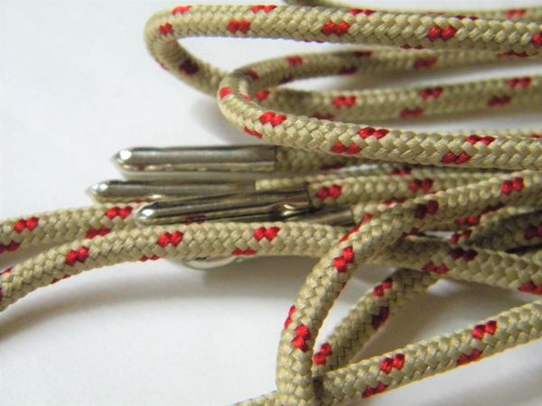 2 pair pack- Tan w/ Red, Silver Steel Tips, Durable Polyester boot laces