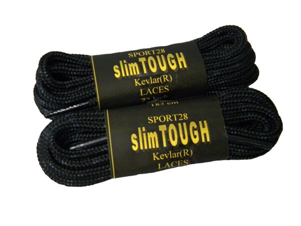 2 pair pack- Black, ProTOUGH(tm) Slim Kevlar Reinforced Heavy Duty Boot Laces