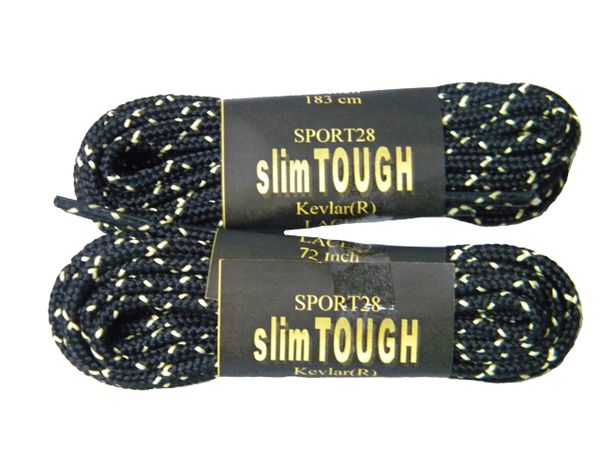 2 pair pack- Black w/ Yellow, ProTOUGH(tm) Slim Kevlar Reinforced Heavy Duty Boot Laces