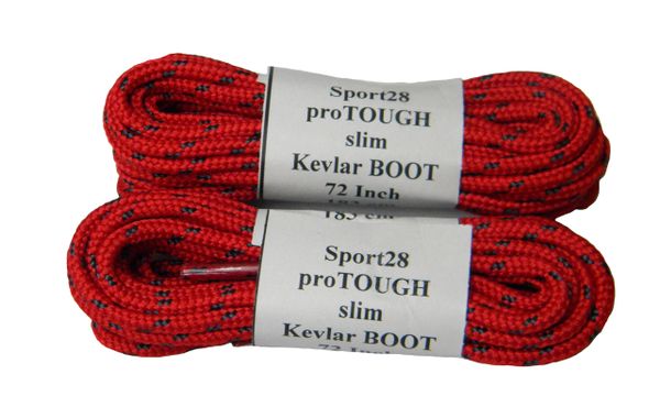 2 pair pack- Red w/ Black, ProTOUGH(tm) Slim Kevlar Reinforced Heavy Duty Boot Laces