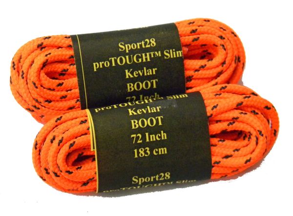 2 pair pack- Orange w/ Black, ProTOUGH(tm) Slim Kevlar Reinforced Heavy Duty Boot Laces