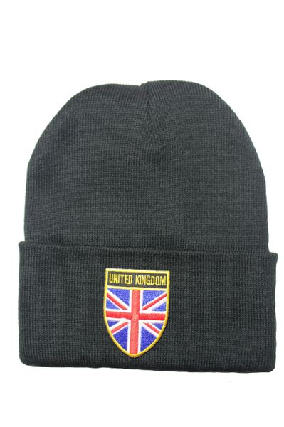 UK - Country Flag BRIM Knitted HAT CAP choose your color BLACK, WHITE, RED, PINK, BLUE... NEW