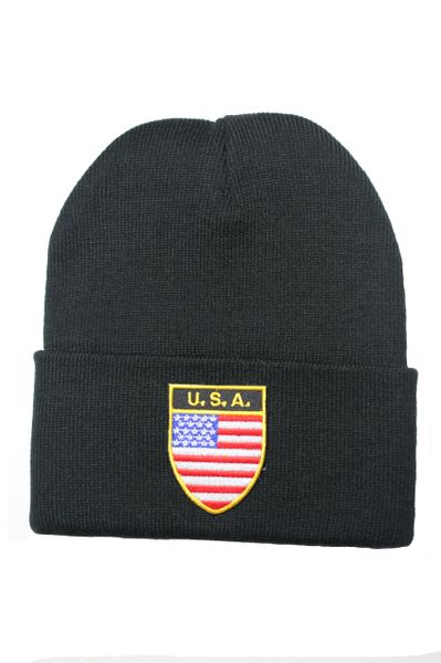 USA - Country Flag BRIM Knitted HAT CAP choose your color BLACK, WHITE, RED, PINK, BLUE... NEW
