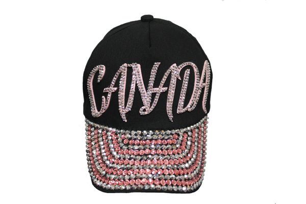Canada RHINESTONE Hat Cap .Colors : Black Pink .New (Black)