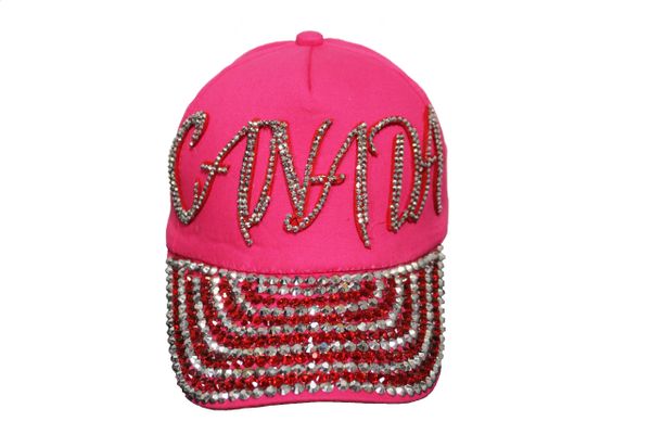 Canada RHINESTONE Hat Cap .Colors : Black Pink .New (Pink)