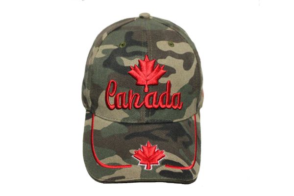 Canada Country Flag, 2 Red Maple Leaves Forest Camouflage Embossed HAT Cap New