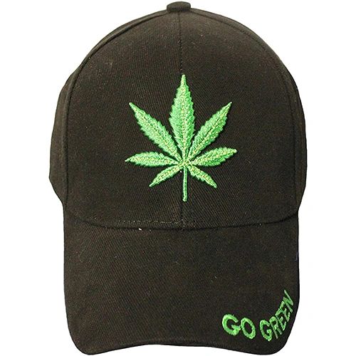 MARIJUANA LEAF GO GREEN EMBOSSED HAT CAP