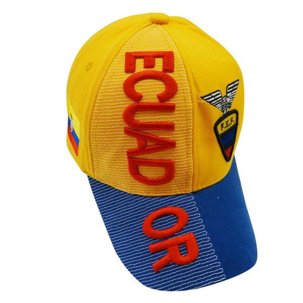 ECUADOR YELLOW BLUE COUNTRY FLAG , FEF LOGO FIFA SOCCER WORLD CUP , EMBOSSED HAT CAP .. NEW