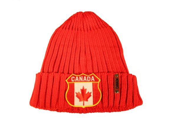 CANADA Country Flag Perpetual Shield Shape Patch , Red Warm BEANIE TOQUE HAT