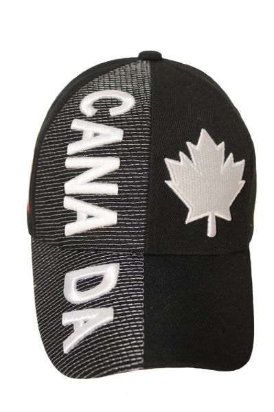 CANADA Country Flag With MAPLE LEAF Embossed HAT CAP..Colors : Black , Red