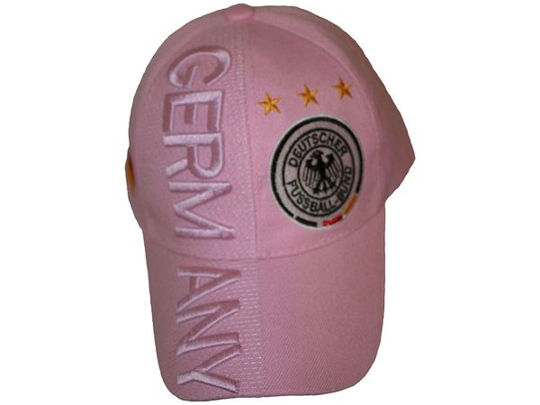 GERMANY PINK , 3 STARS , DEUTSCHER FUSSBALL - BUND LOGO FIFA SOCCER WORLD CUP EMBOSSED HAT CAP .. FOR LADIES .. NEW