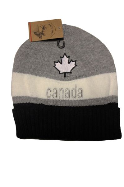 CANADA MAPLE LEAF , GREY With White Stripe TOQUE HAT