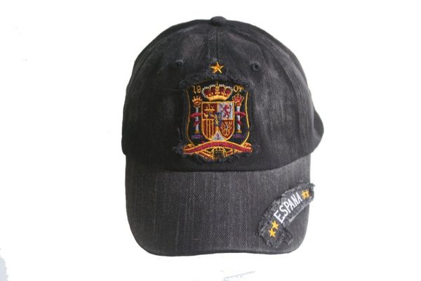 ESPANA SPAIN BLACK ACID - WASHED ,1 STAR , FIFA SOCCER WORLD CUP EMBOSSED HAT CAP .. NEW