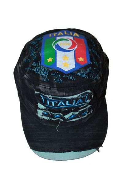 ITALIA BLACK ACID - WASHED WEAR - LOOK MILITARY STYLE FIGC LOGO FIFA SOCCER WORLD CUP EMBOSSED HAT CAP .. NEW