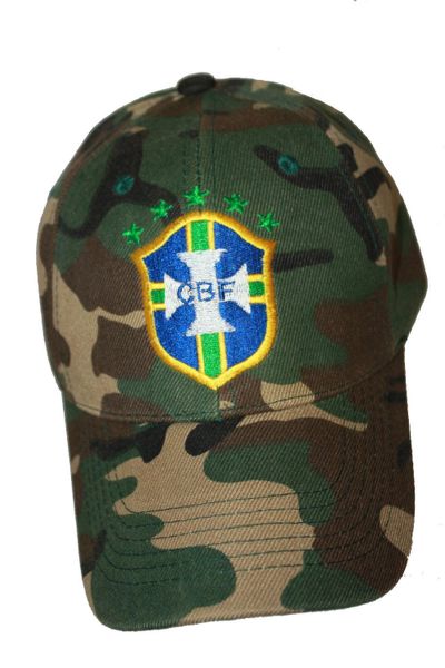BRASIL CAMOUFLAGE , 5 STARS , CBF LOGO FIFA SOCCER WORLD CUP HAT CAP .. NEW
