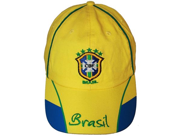 BRASIL YELLOW BLUE , 5 STARS , FIFA SOCCER WORLD CUP EMBOSSED HAT CAP .. NEW