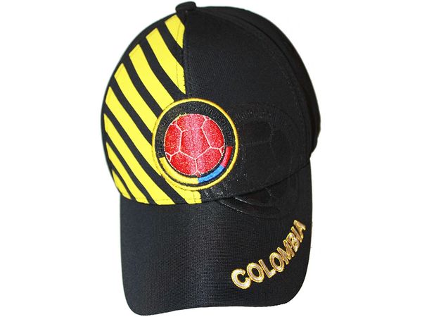 COLOMBIA BLACK WITH YELLOW STRIPES FIFA SOCCER WORLD CUP EMBOSSED HAT CAP .. NEW