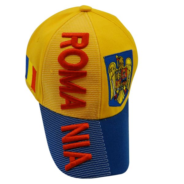 ROMANIA YELLOW BLUE COUNTRY FLAG , EMBOSSED HAT .. NEW