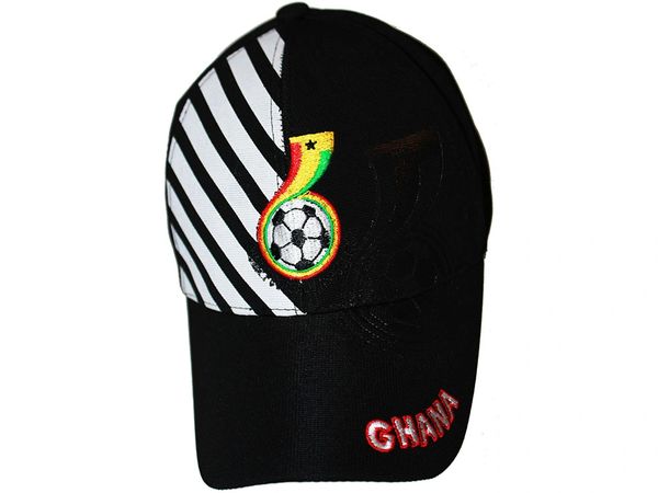 GHANA BLACK WITH WHITE STRIPES FIFA SOCCER WORLD CUP EMBOSSED HAT CAP .. NEW