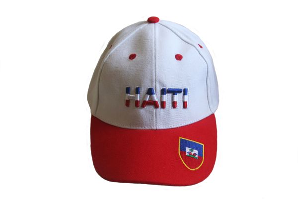 HAITI WHITE RED WITH COUNTRY FLAG OM BRIM EMBOSSED HAT CAP .. NEW