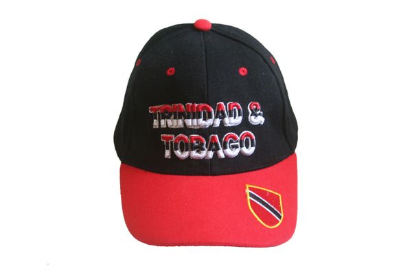 TRINIDAD & TOBAGO BLACK RED WITH COUNTRY FLAG ON BRIM EMBOSSED HAT CAP .. NEW