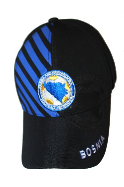BOSNIA BLACK WITH BLUE STRIPES EMBOSSED HAT CAP .. NEW