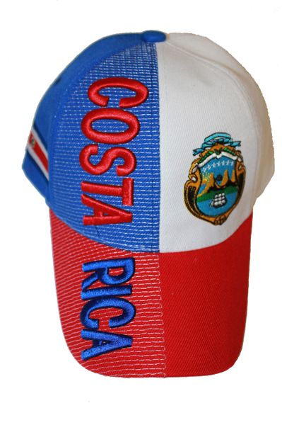 COSTA RICA RED BLUE WHITE COUNTRY FLAG EMBOSSED HAT CAP .. NEW