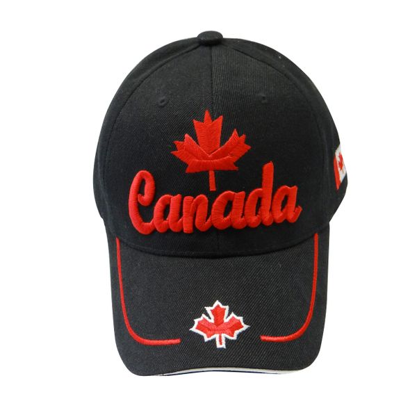 CANADA BLACK COUNTRY FLAG WITH RED WORD "CANADA" & MAPLE LEAF EMBOSSED HAT CAP .. NEW