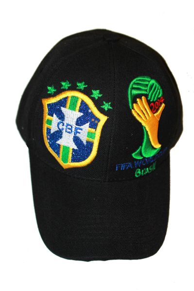 BRASIL BLACK , 5 STARS , CBF LOGO FIFA SOCCER WORLD CUP EMBOSSED HAT CAP .. NEW