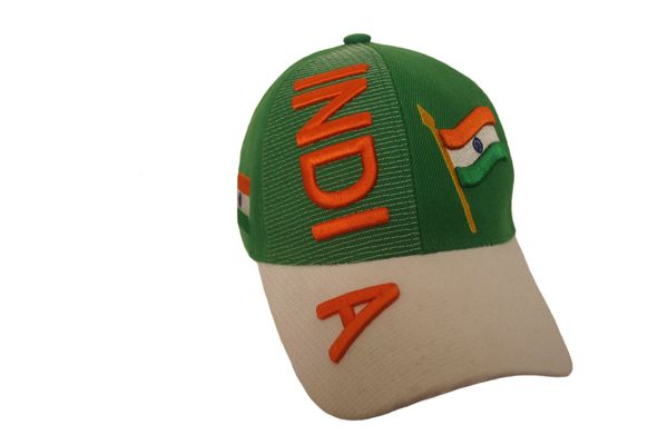 INDIA GREEN WHITE COUNTRY FLAG EMBOSSED HAT CAP .. NEW