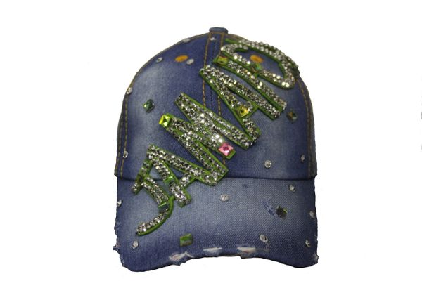 JAMAICA DENIM RHINESTONE STUDDED HAT CAP .. NEW