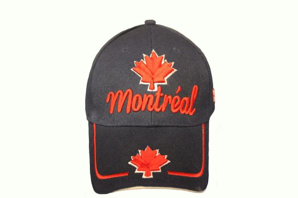 MONTREAL TITLE & MAPLE LEAF BLACK EMBROIDERED HAT CAP