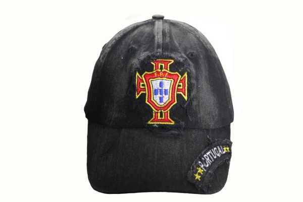 PORTUGAL FPF Logo FIFA World Cup Embroidered Acid Washed Black HAT CAP