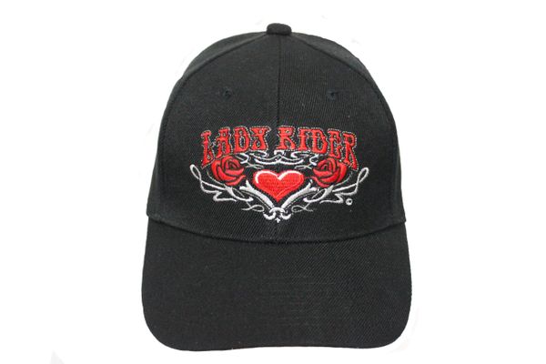 LADY RIDER Black Embroidered HAT CAP With Velcro Strap For Adjustment