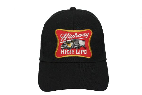 HIGHWAY HIGH LIFE Black Embroidered HAT CAP With Velcro Strap For Adjustment